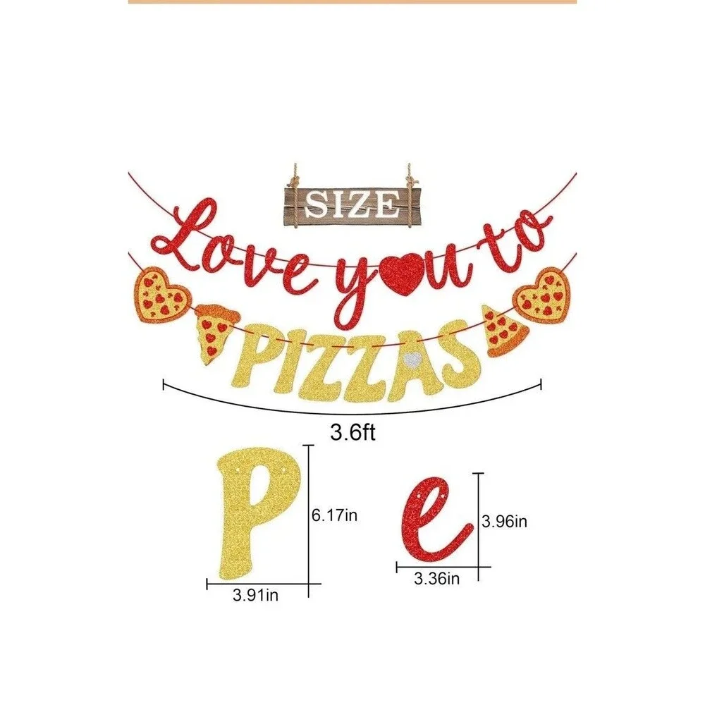 /Birthday Pizza Party Decorations, Love You to Pizzas Banner Heart Pizza Lover